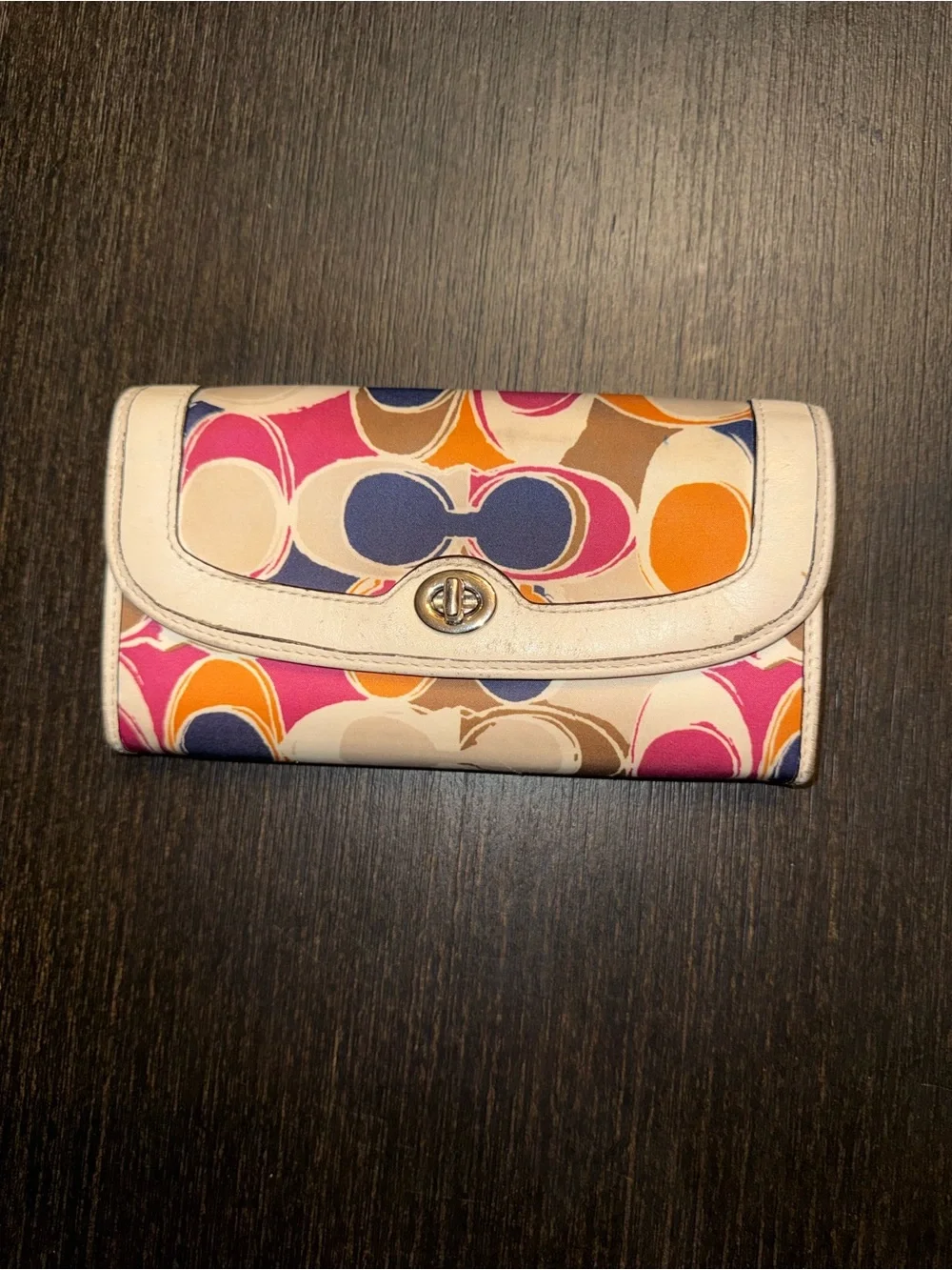 Coach Signature Print Wallet Multicolor Turnlock Long Wallet Y2K Retro